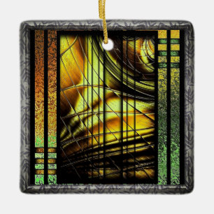 Art Deco in Grün und Gold Keramikornament