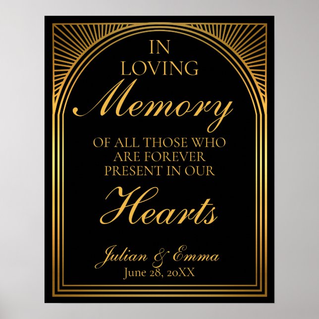 Art Deco In Love Memory Schwarz und Gold Poster (Vorne)
