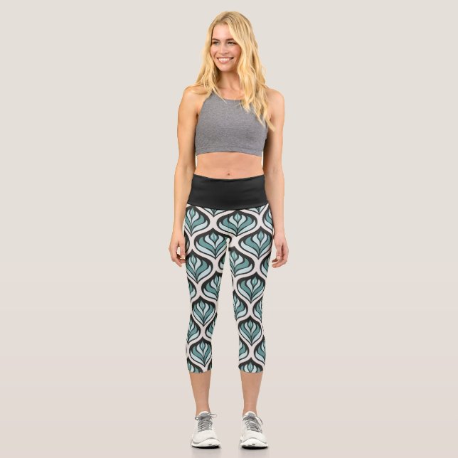Art Deco in Türkblau Capri Leggings (Vorderseite)