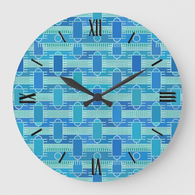Art Deco Industrial Chic - sanft blau Große Wanduhr (Vorderseite)