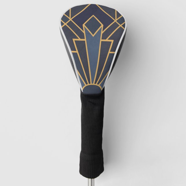 Art Deco Inspiration in Blau und Gold Golf Headcover (Vorderseite)