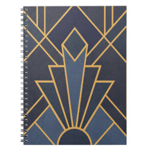 Art Deco Inspiration in Blau und Gold Notizblock