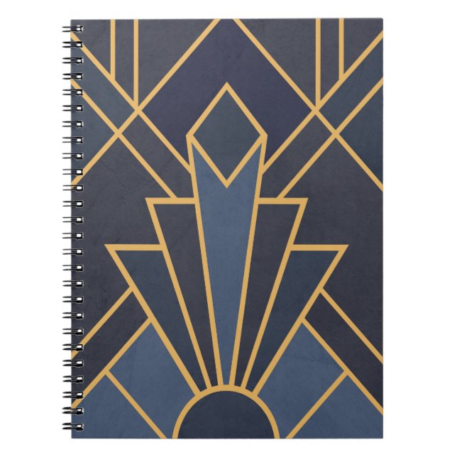 Art Deco Inspiration in Blau und Gold Notizblock (Vorderseite)