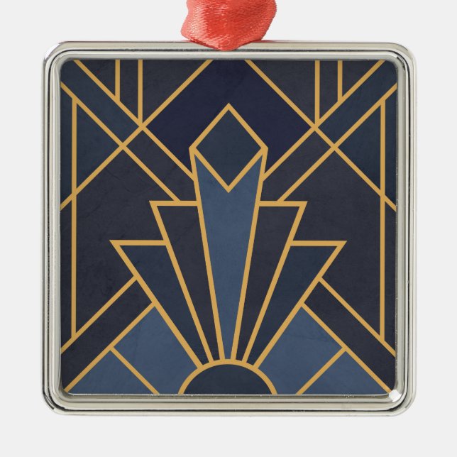 Art Deco Inspiration in Blau und Gold Ornament Aus Metall (Vorne)
