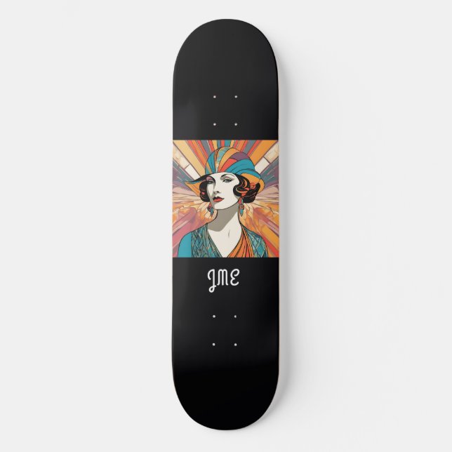 Art Deco Inspiriert Bild Stilvoll Mit Monogramm Skateboard (Vorderseite)