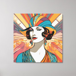 Art Deco Inspiriert Kunstwerk Portrait Stilvolle D Leinwanddruck