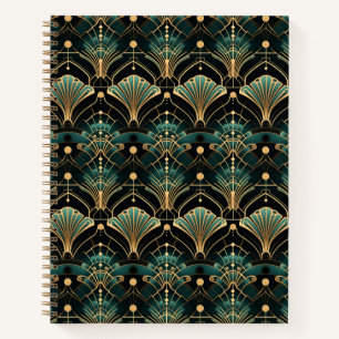 Art Deco-inspirierte Smaragd- und Goldakzente Notizbuch