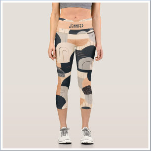 Art Deco inspiriertes Design in Pfirsich und Schwa Capri Leggings