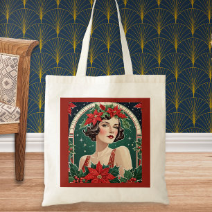 Art Deco inspiriertes Porträt einer eleganten Dame Tragetasche
