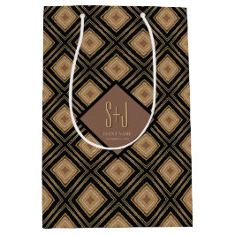 Art Deco Inspo Gold Brown Black Geometric Pattern Mittlere Geschenktüte