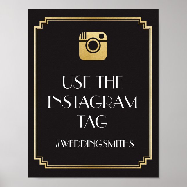 Art Deco Instagram Bar Sign Wedding Empfang Poster (Vorne)