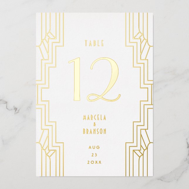 Art Deco Ironwork Gold Wedding Tischnummer (Vorderseite)