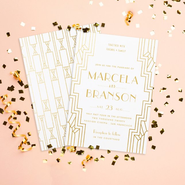 Art Deco Ironwork Imitate Goldene Hochzeit Einladung (Von Creator hochgeladen)