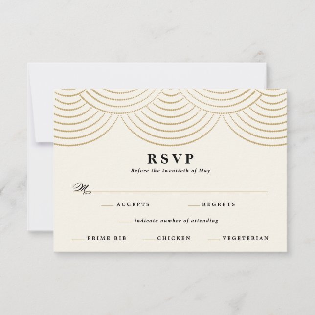 Art Deco Ivory String Lights Wedding Response Card RSVP Karte (Vorderseite)