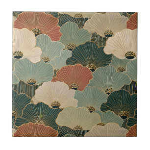 Art Deco Jakobsmuscheln Terrakotta in Teal-Navibla Fliese