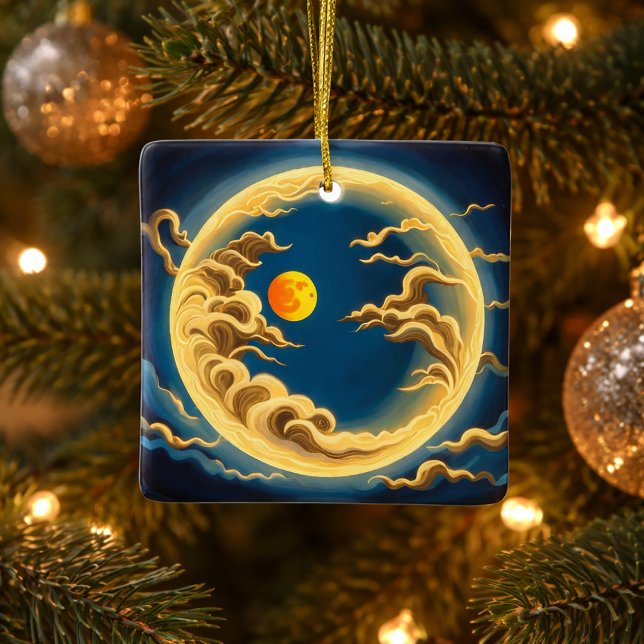 "Art Deco japanisch-Inspiriert Vollmond und Wolken Keramikornament (Von Creator hochgeladen)