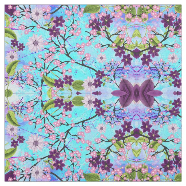 Art Deco, Japanischer Baum im Fantasy Aqua Hinterg Stoff (Muster)