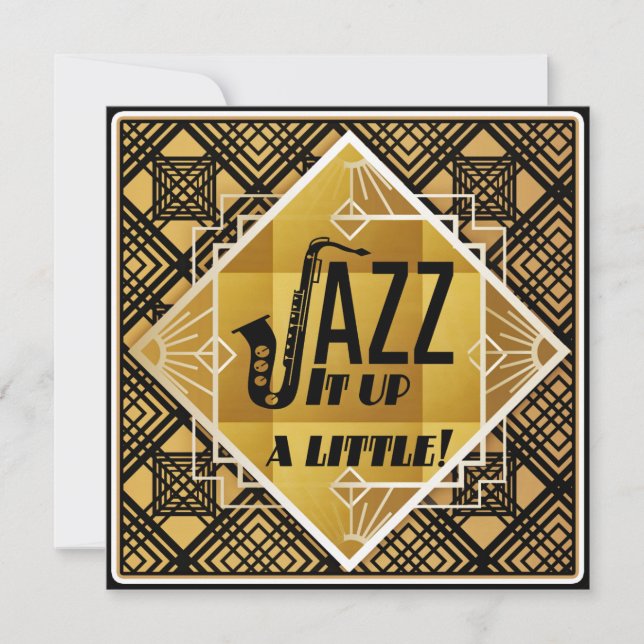 Art Deco Jazz Es Up Horn - Einladung zum Silvester (Vorderseite)