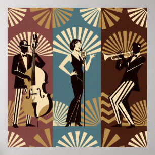 Art Deco Jazz Klavier Frau Poster 1920er Glamour