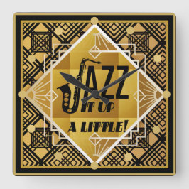 Art Deco JAZZ Saxophone Black Gold 1920er Jahre Mu Quadratische Wanduhr