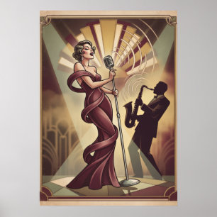 Art Deco Jazzsänger und Saxophonist Art Poster
