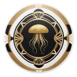 Art Deco Jellyfish Schwarz-weiß Gold Jelly Fish Keramikknauf