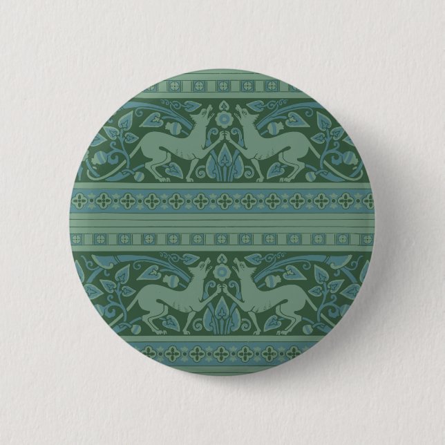 Art Deco Jugendstil Hund Natur Botanische Antike Button (Vorderseite)