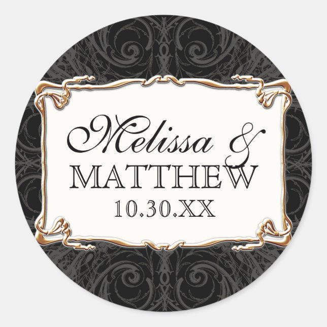 Art Déco Jugendstil Schloss in Gold Personalisiert Runder Aufkleber (Vorderseite)