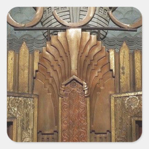 Art Déco, Jugendstil, Vintage, Original, Aufzug Quadratischer Aufkleber