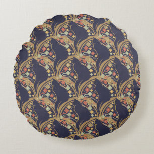 Art Deco Katze Blumenmuster Sherpa-Decken Rundes Kissen