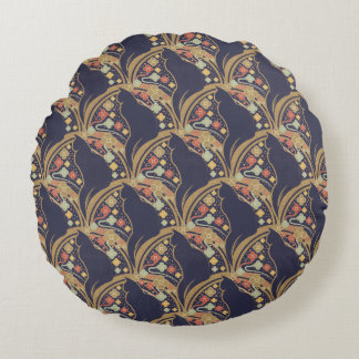 Art Deco Katze Blumenmuster Sherpa-Decken Rundes Kissen
