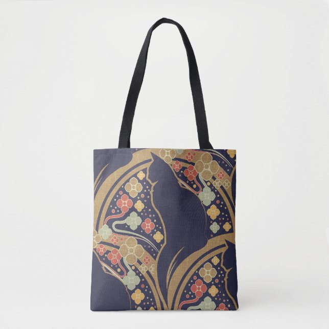 Art Deco Katze Blumenmuster-Tragetaschen (Vorderseite)