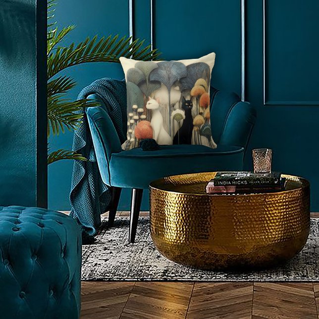 Art Deco Katzen in Bäumen Kissen (Von Creator hochgeladen)