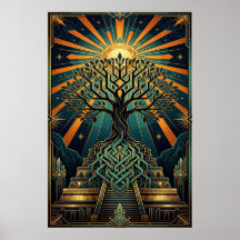 Art Deco Keltischer Lebensbaum Pyramide Gold Türki