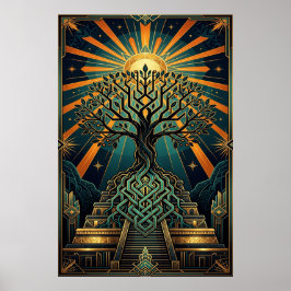 Art Deco Keltischer Lebensbaum Pyramide Gold Türki Poster