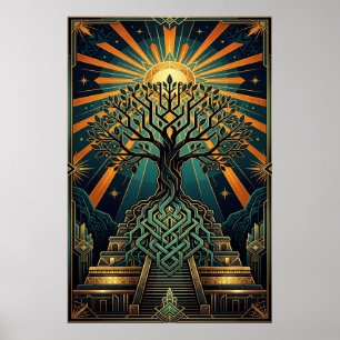 Art Deco Keltischer Lebensbaum Pyramide Gold Türki Poster