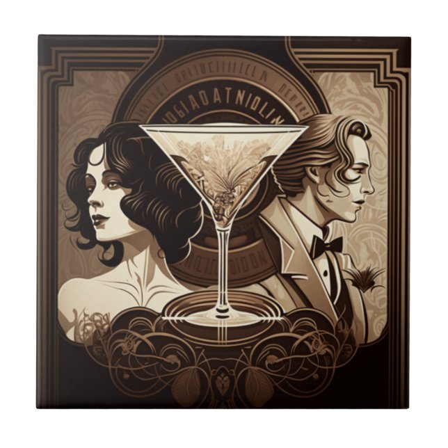 Art Deco Keramik Tile 4.25" x 4.25" Braun 20 Fliese (Vorderseite)