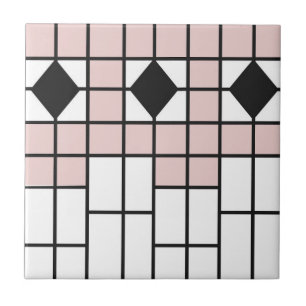 Art Deco Keramik Tile Blush Pink Geo Print  Fliese