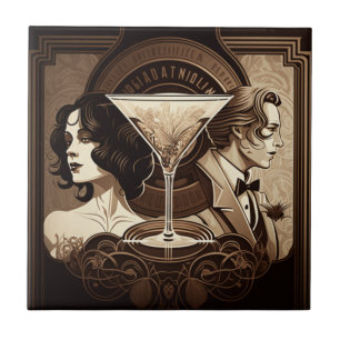 Art Deco Keramikfliese 10,8 cm x 10,8 cm Braun 20e