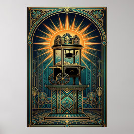 Art Deco Kino Popcornmaschine Gold & Türkis Poster