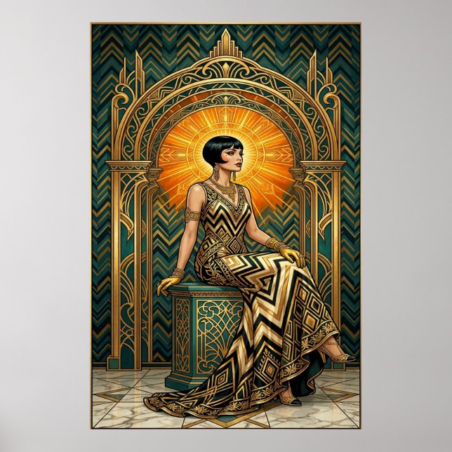 Art Deco Kirschblütenbaum Thron Gold Poster (Vorne)