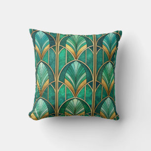 Art-Deco-Kissen mit geometrischem grünem Muster  Kissen