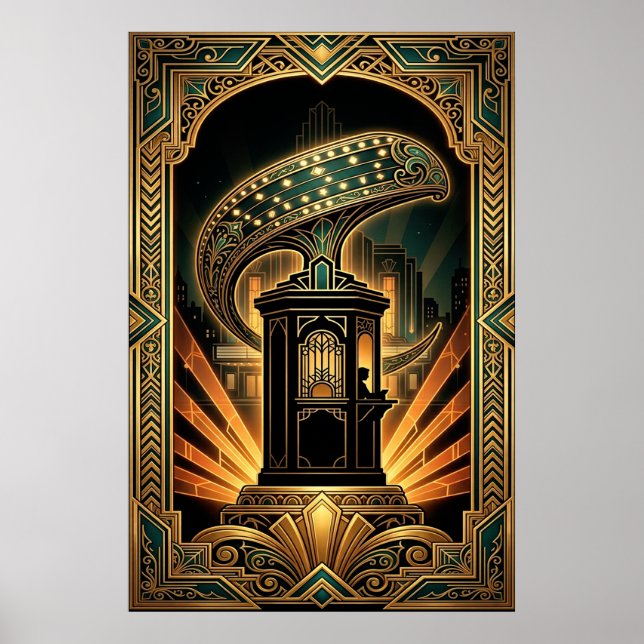 Art Deco Klappe Cyborg Silhouette Kunst Poster (Vorne)