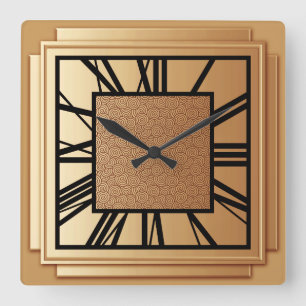 Art Deco, Kupfer matt Quadratische Wanduhr