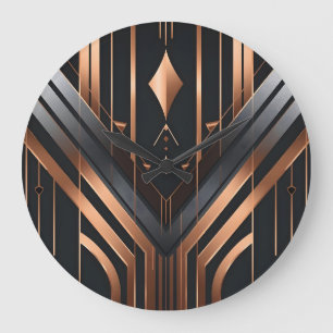 Art Deco Kupfer- und Silber geometrisches Design Große Wanduhr