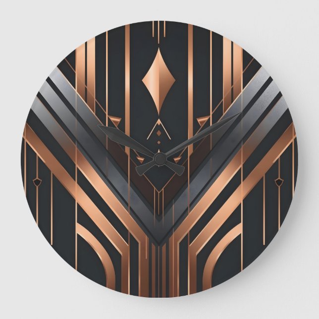 Art Deco Kupfer- und Silber geometrisches Design Große Wanduhr (Vorderseite)