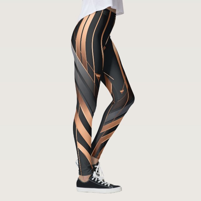 Art Deco Kupfer- und Silber geometrisches Design Leggings (Rechts)
