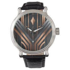 Art Deco Kupfer- und Silbergeometrie-Design Armbanduhr