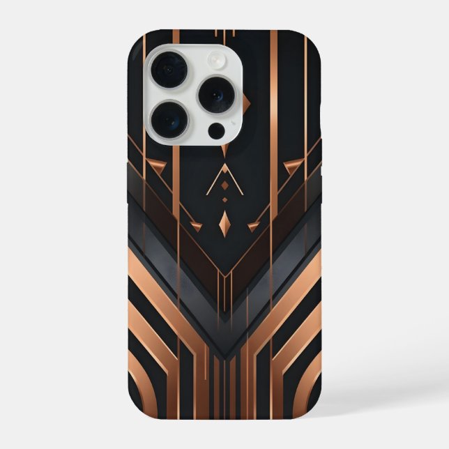 Art Deco Kupfer- und Silbergeometrie-Design iPhone Hülle (Rückseite)