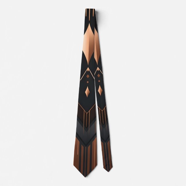 Art Deco Kupfer- und Silbergeometrie-Design Krawatte (Vorderseite)